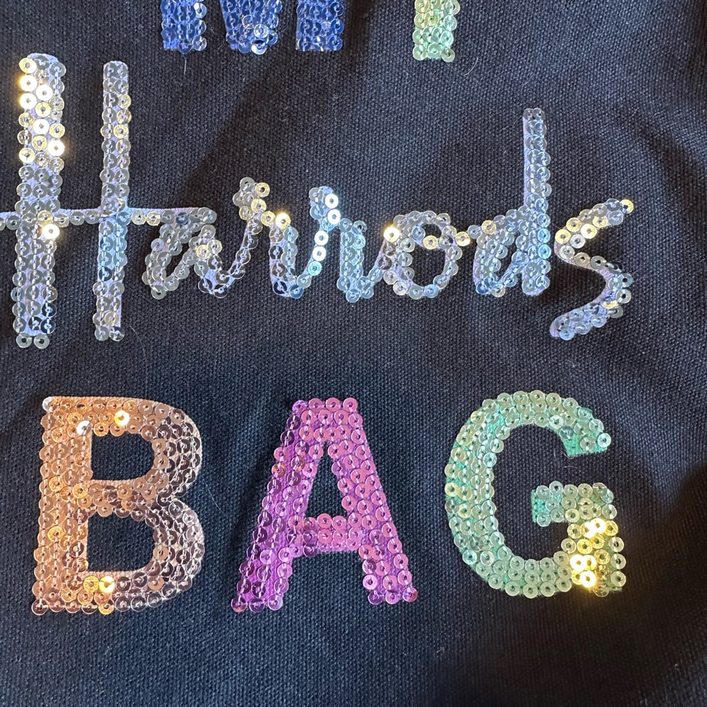 👜 Harrods “I ❤️ My Harrods Bag” Black Canvas Sequin Tote Shopper London - Picture 12 of 12